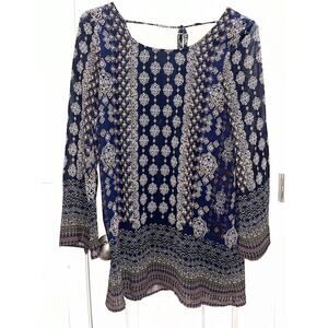 Magnolia South Floral Tunic Geo Top Women Size Small Navy Tunic Dress Boho